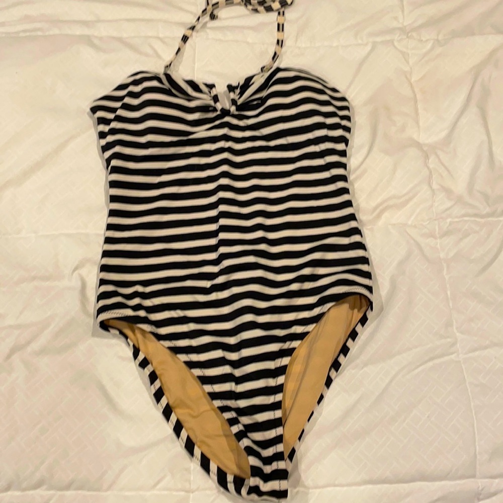 Size 6 black and cream striped one piece swim suit